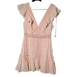 Jun & Ivy Francescas Pink Crochet Lace Flutter Sleeve Mini Dress Small